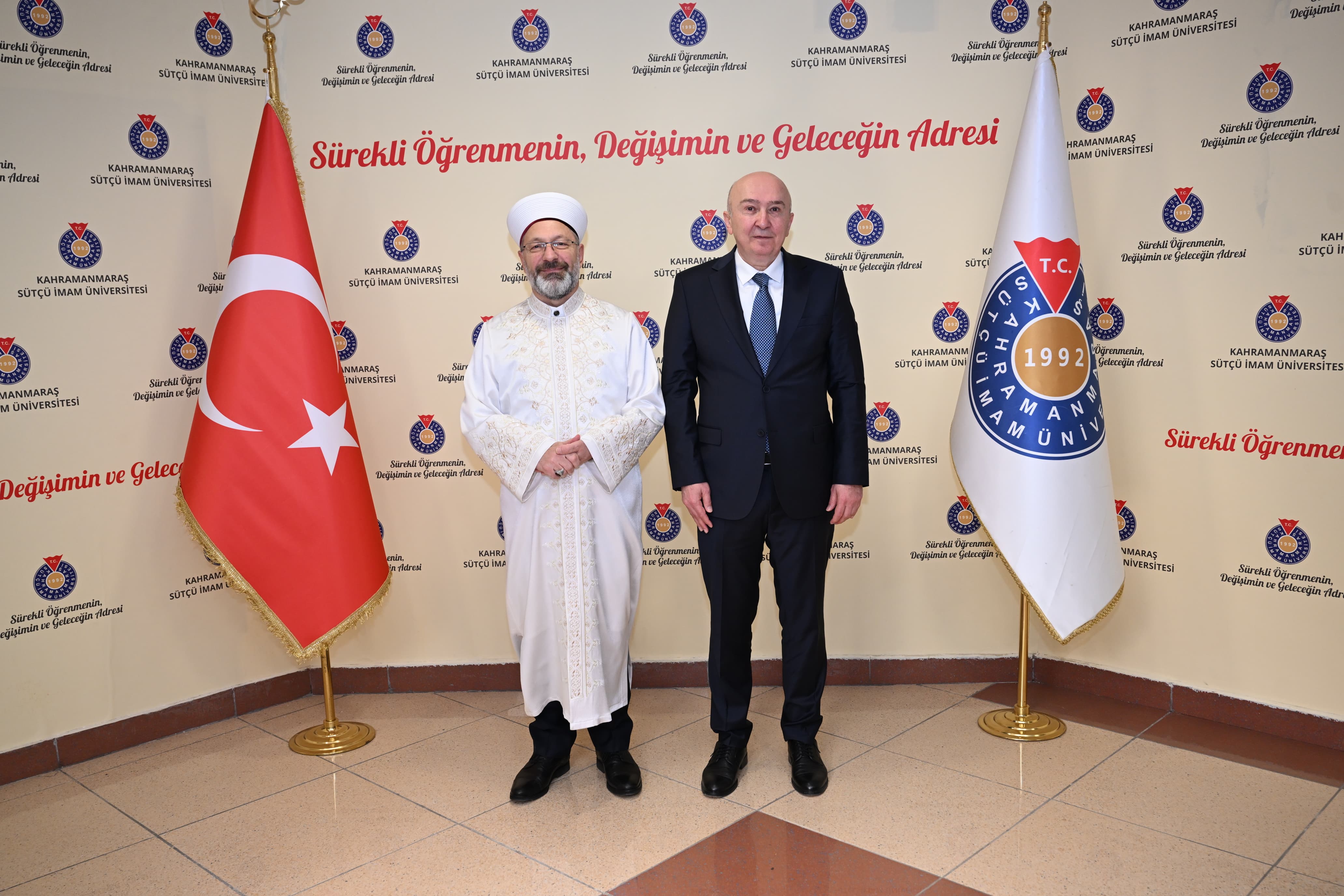 Diyanet İşleri Başkanı Prof. Dr. Ali Erbaş Kahramanmaraş Sütçü İmam Üniversitesi Rektörü Prof. Dr. Alptekin Yasım’ı Ziyaret Etti