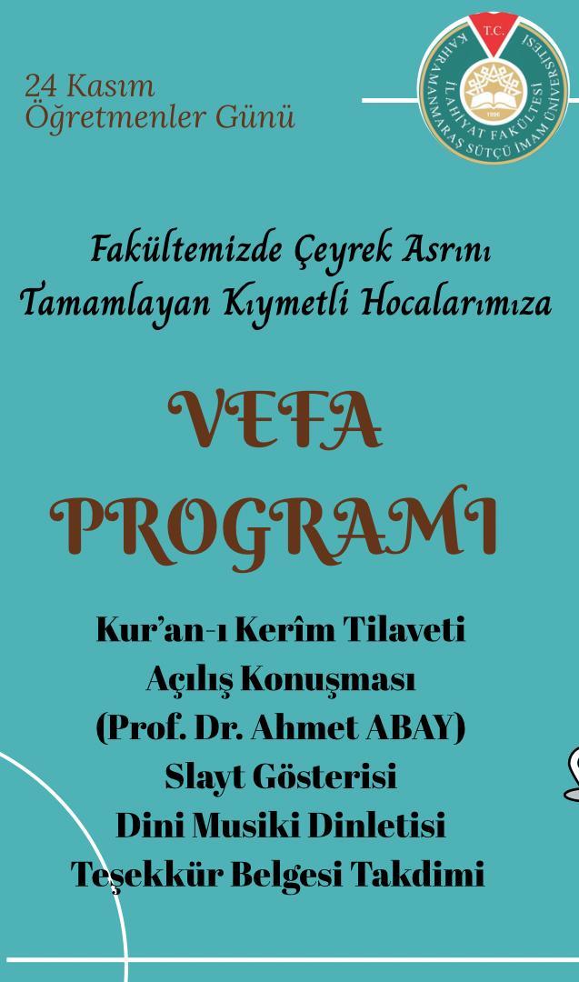 24 Kasım Öğretmenler Günü Vefa Programı